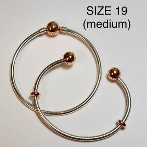 Set of 2 Sterling Silver & Rose Gold Pandora Bangles